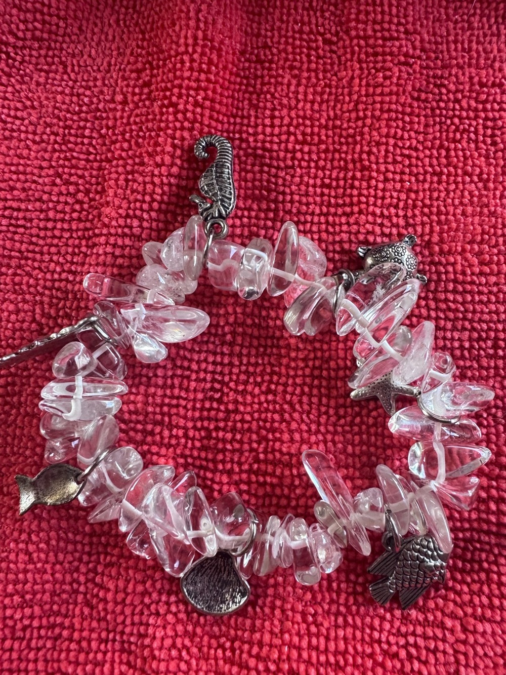 Clear Chip Bead Charm Bracelet with Silver Sea-Life Accents